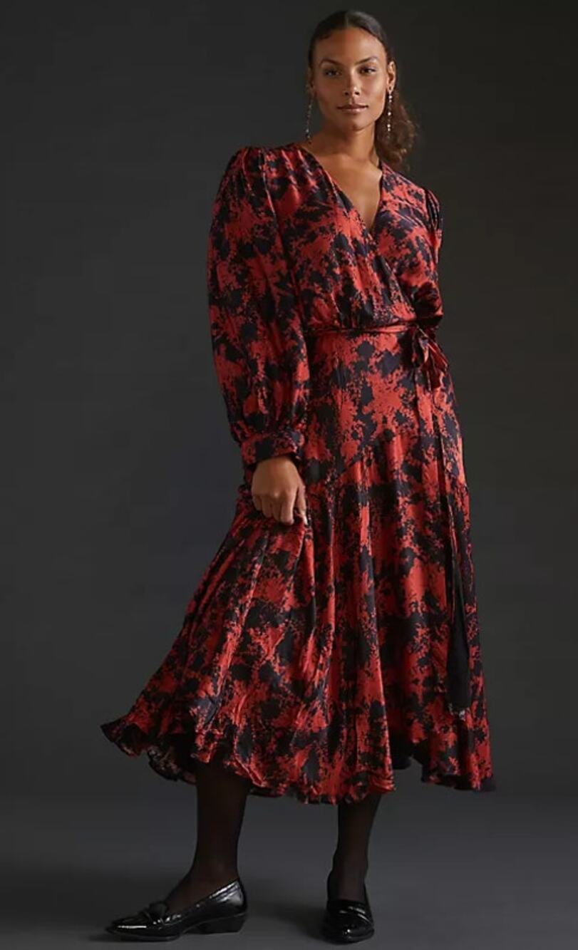 Anthropologie Caballero Abstract Print Cotton Silk Wrap Midi Dress Sz Small EUC